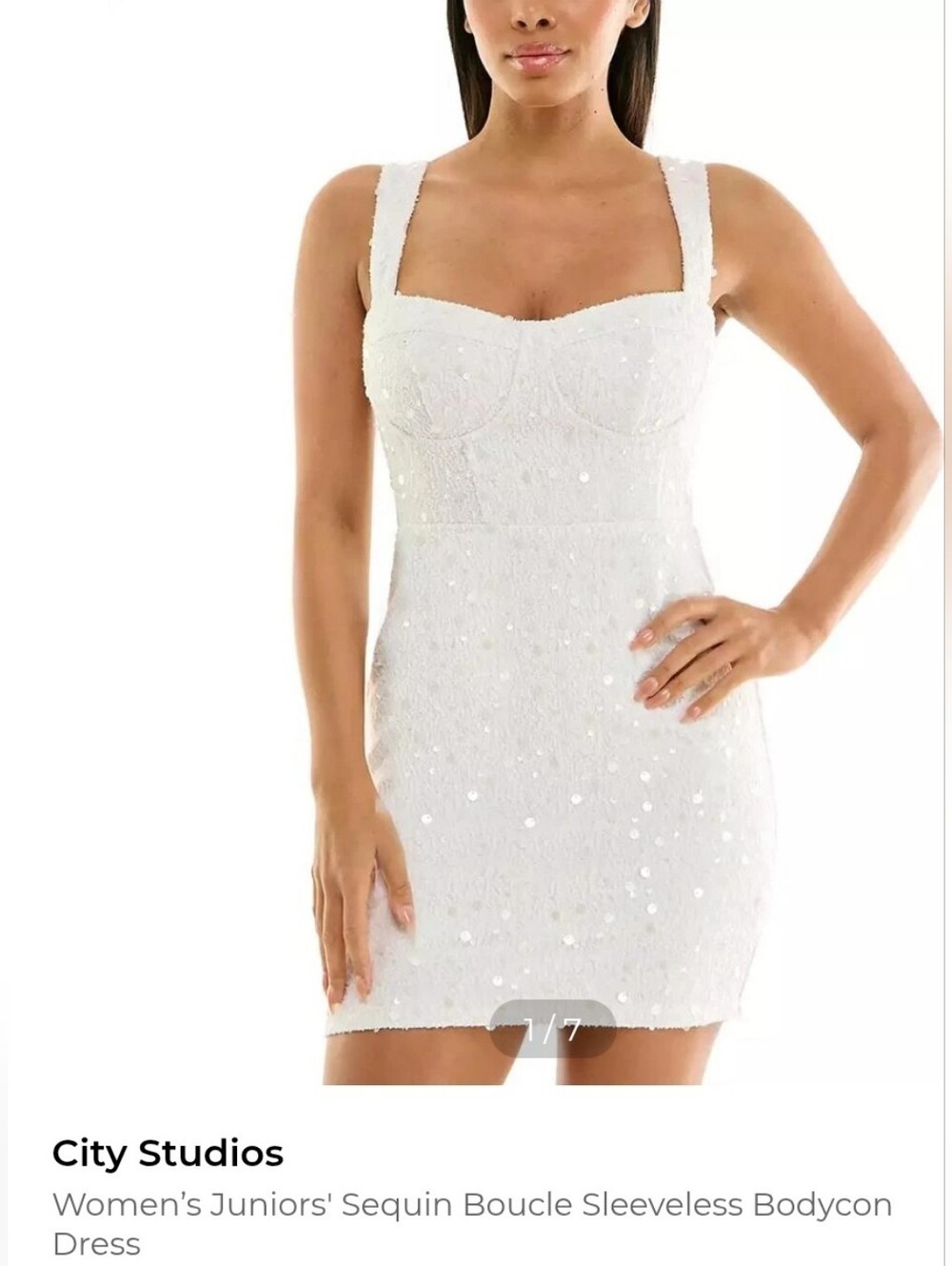 City Studios White Sequin Bouclé Bodycon Dress